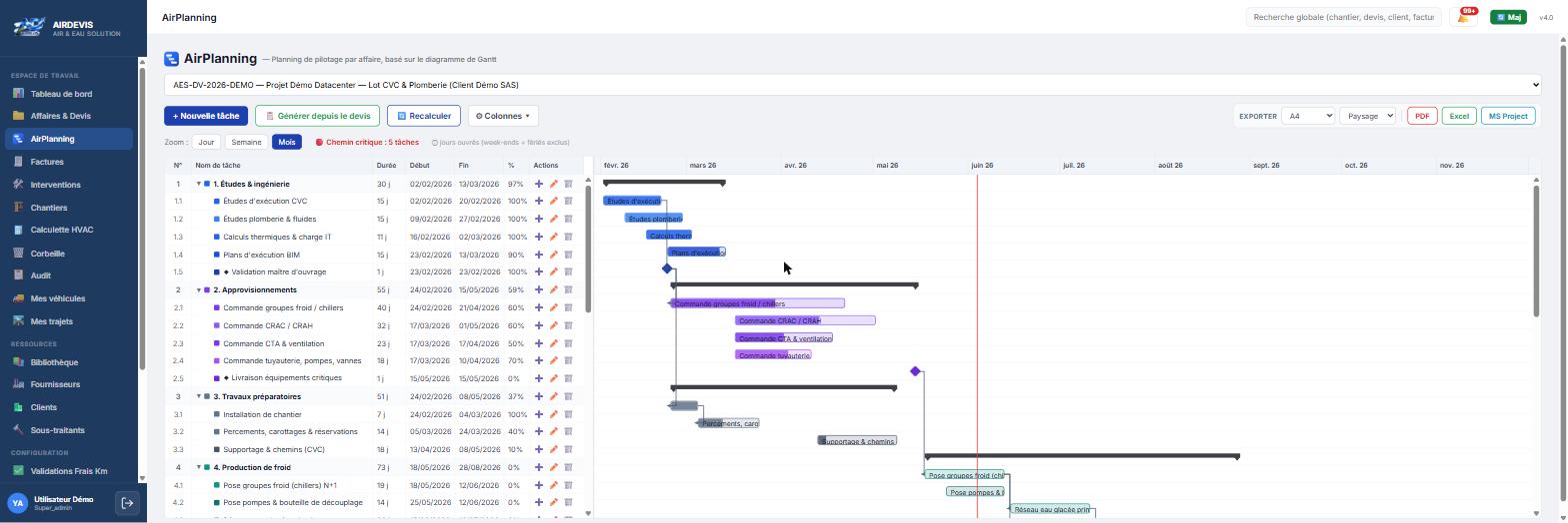 AirPlanning planning de chantier Gantt